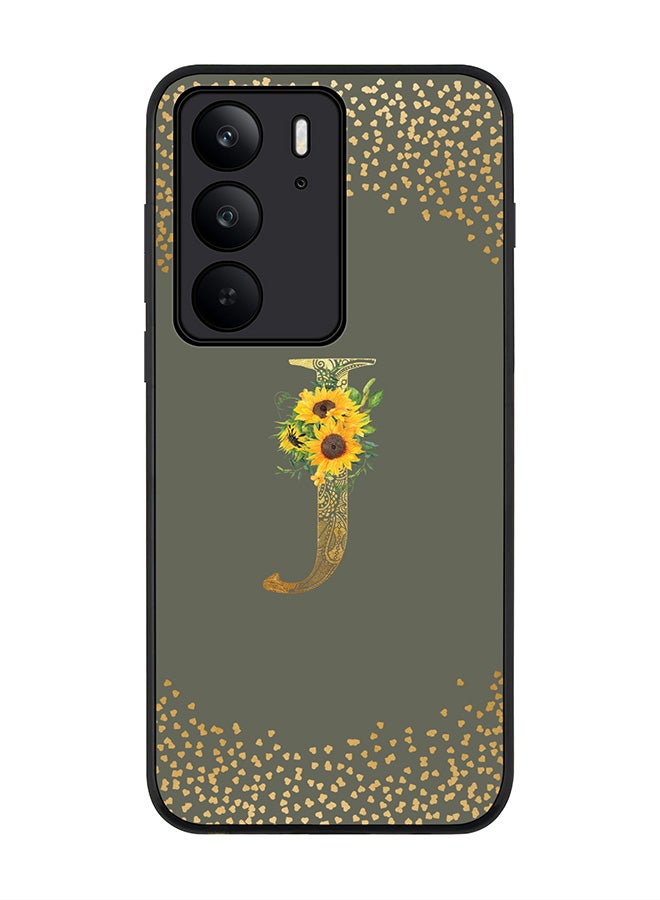 For Realme C75x / C75 4G Case,Slim fit Camera Protection, Shockproof Thin Phone cover  - Custom Floral Monogram - J  (Olive Green )
